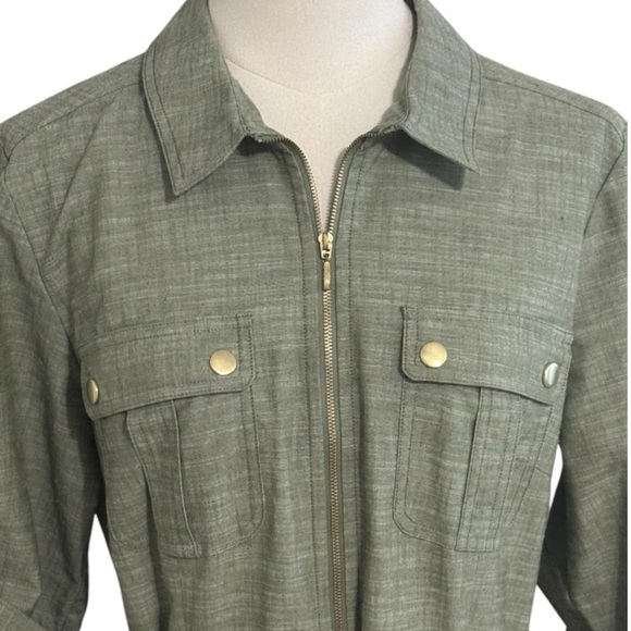 SHARAGANO Olive Green Belted Cargo Midi Dress Size 10 Work Casual‎ Vacation Gold - Picture 6 of 11